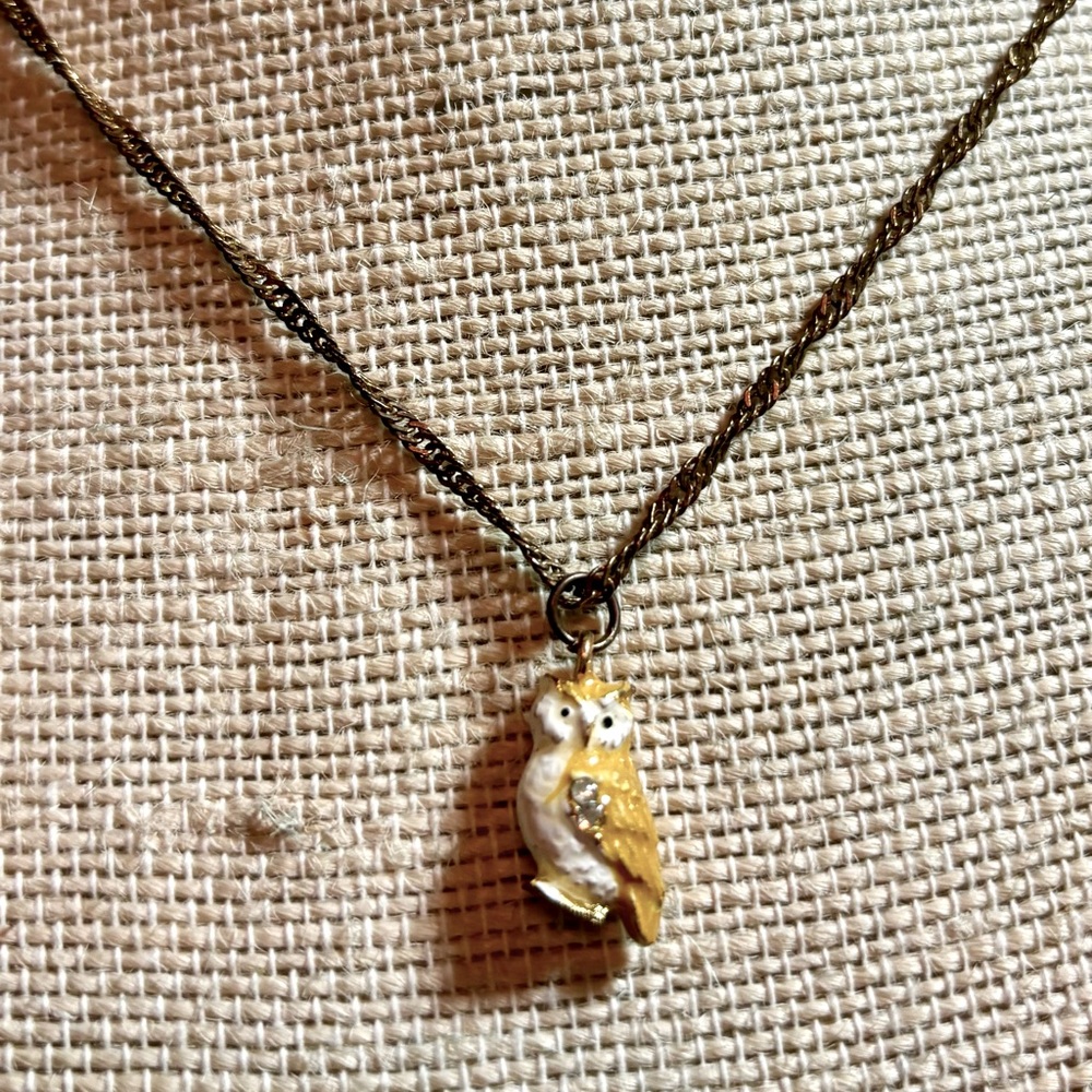 Petite Owl Pendant on Bronzetone Chain 24” Lobster Clasp